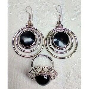 Onyx Tibetan Earrings & Sara Cov. Adjustable Ring